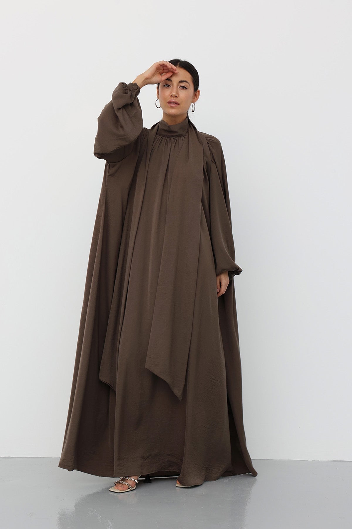Scarf Maxi Dress in Brown color