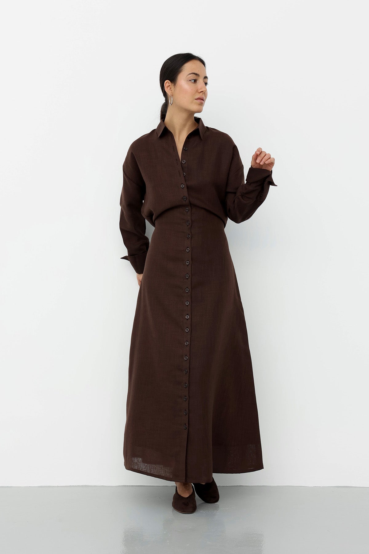 Linen Dress Brown Color