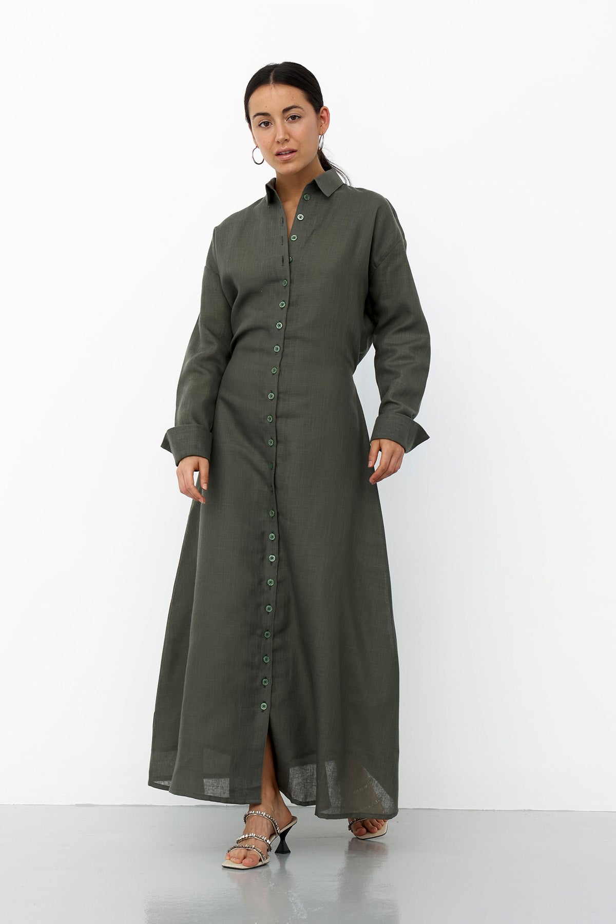 Linen Dress in Olive color