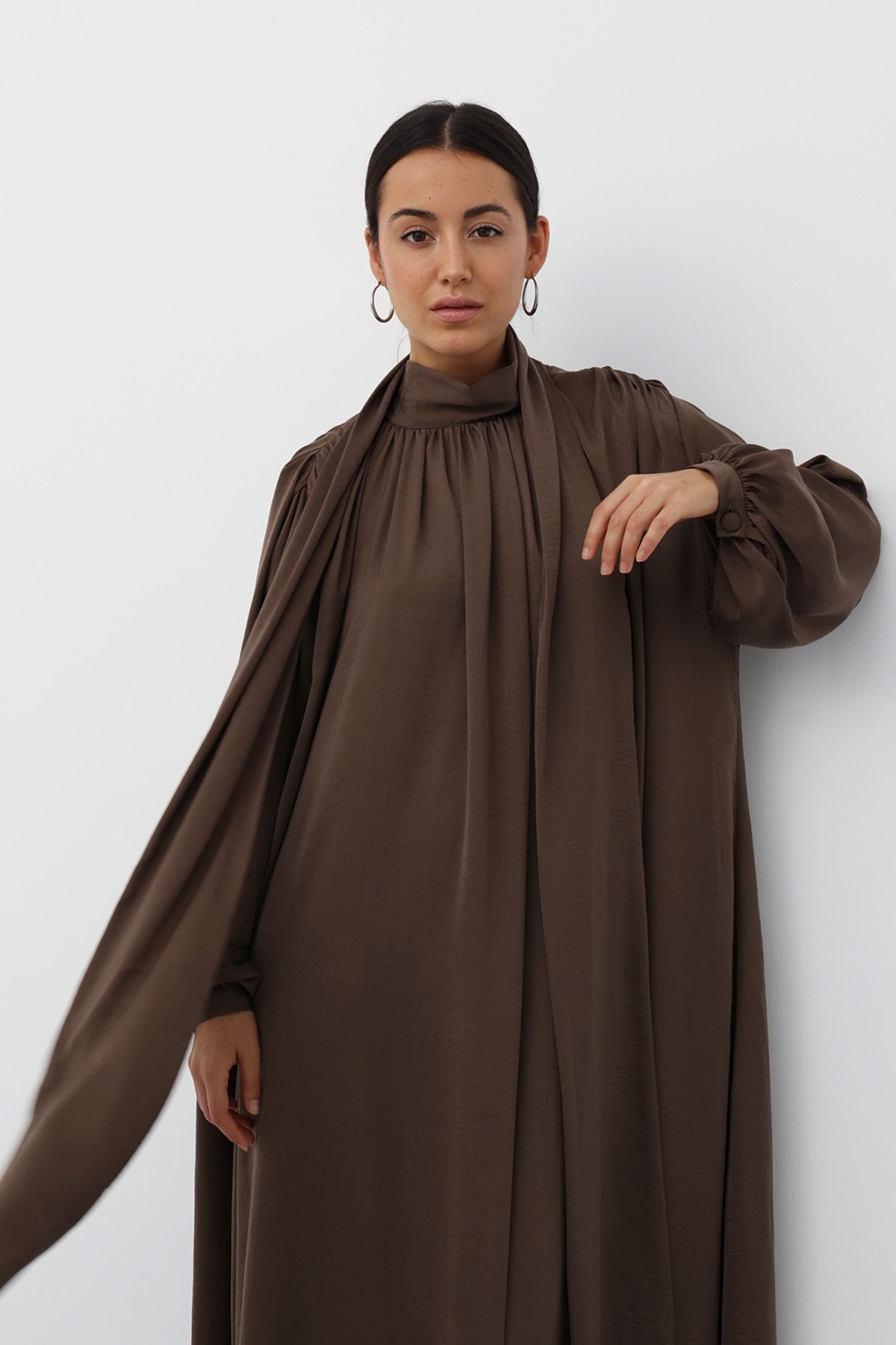 Scarf Maxi Dress in Brown color
