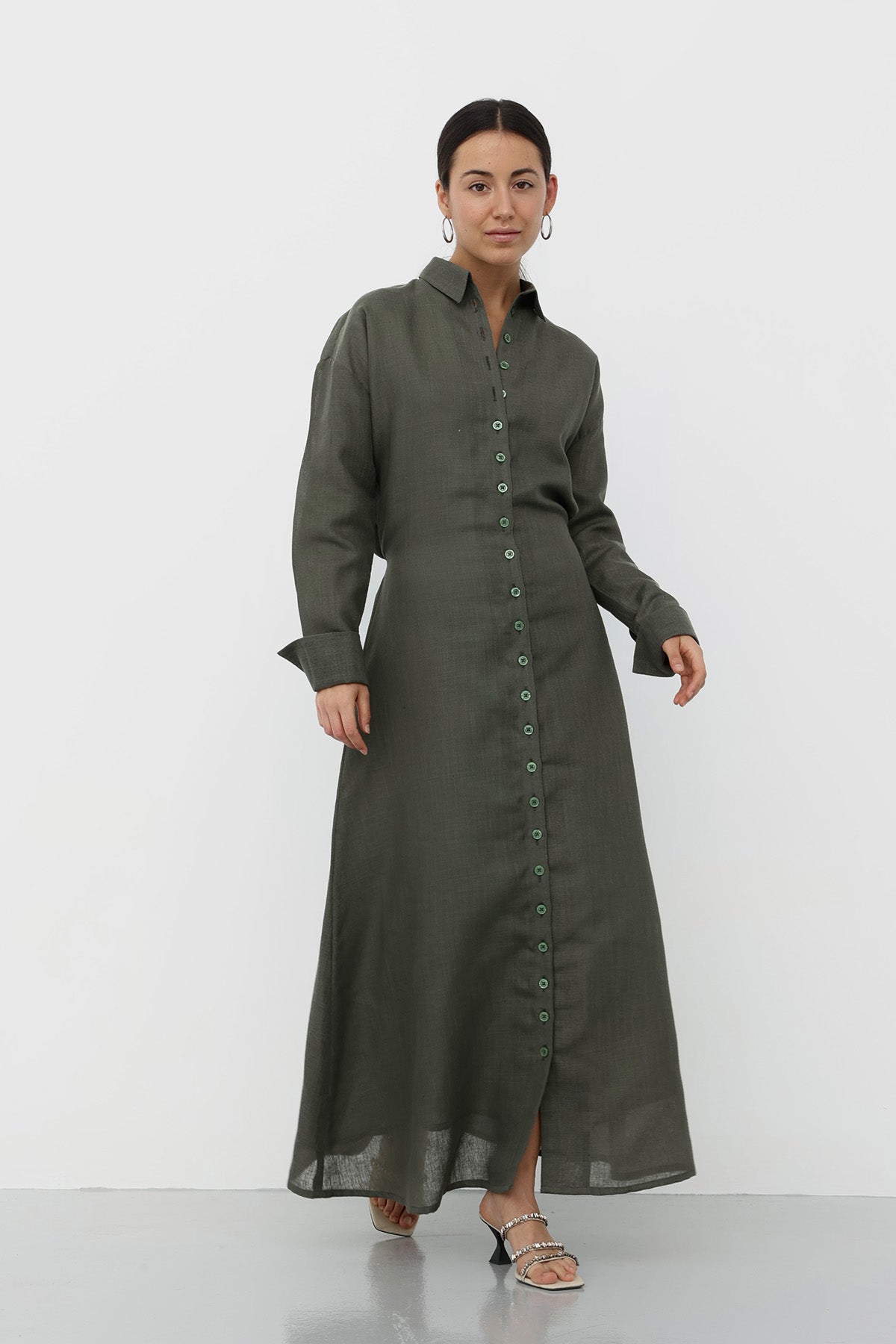 Linen Dress in Olive color
