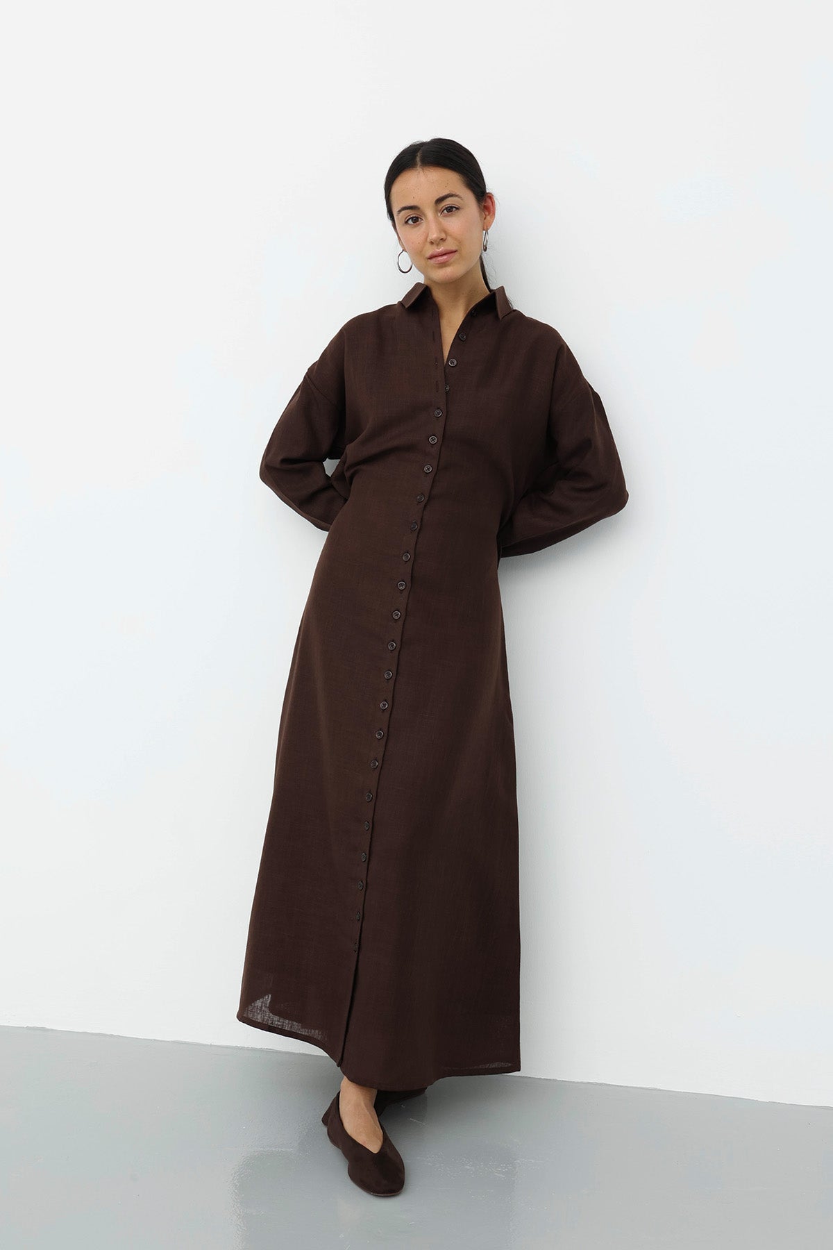 Linen Dress Brown Color