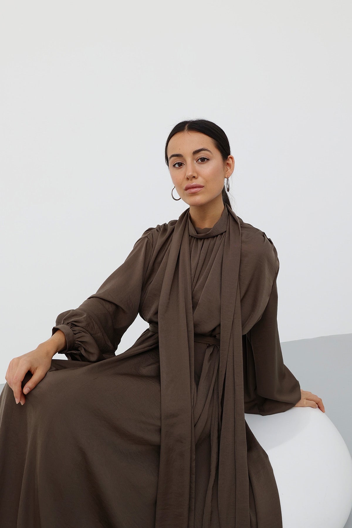 Scarf Maxi Dress in Brown color