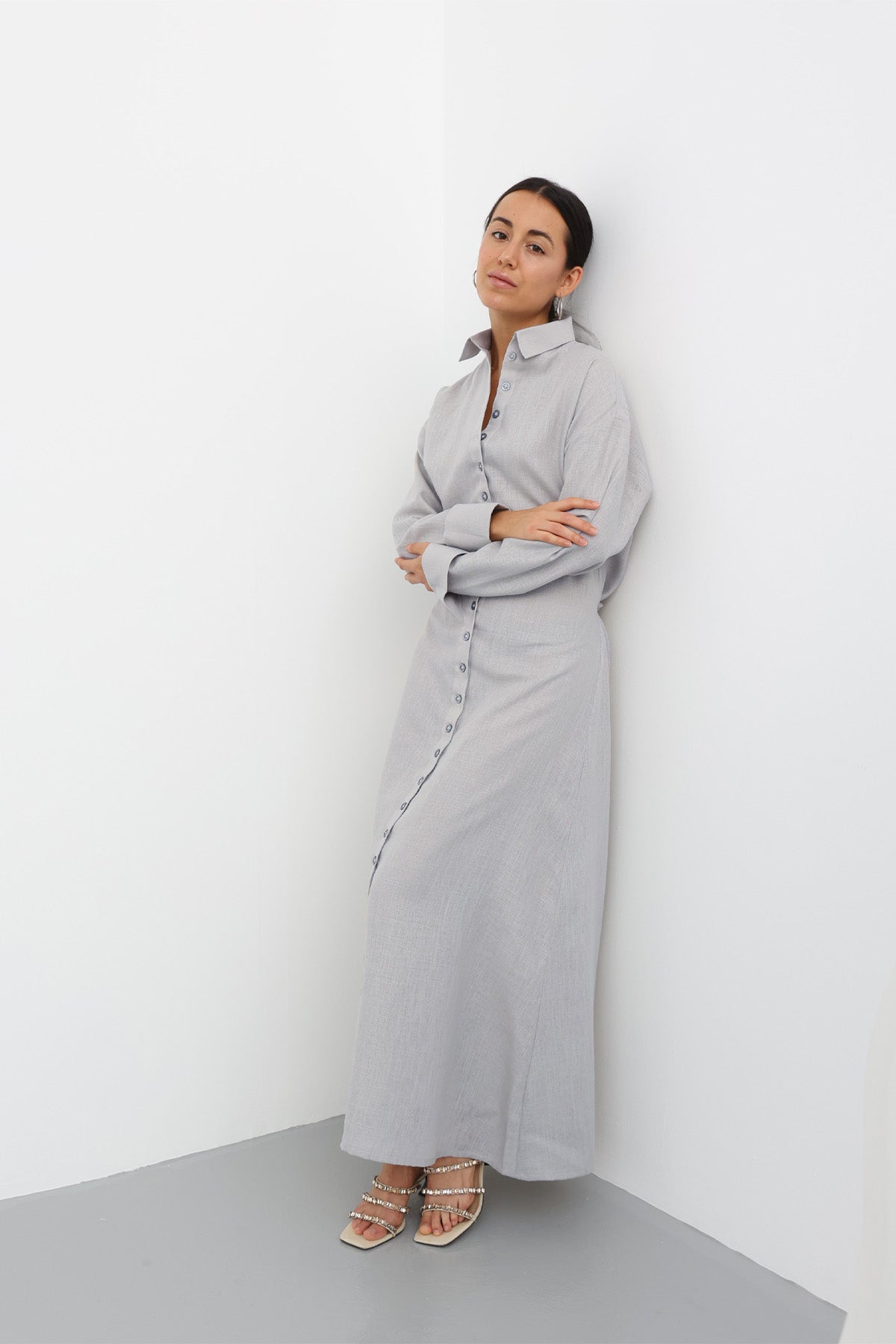 Linen Dress gray color