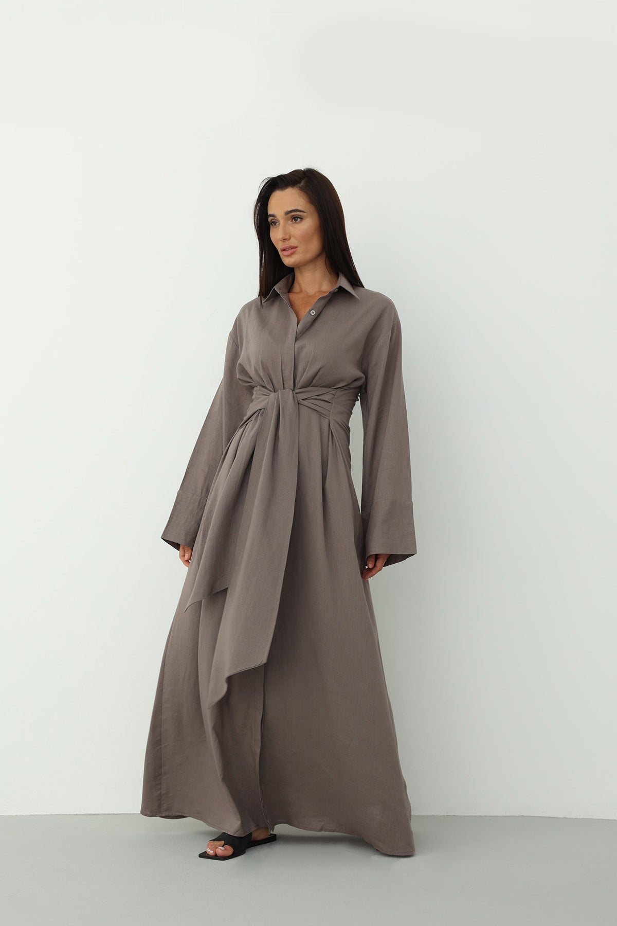 Linen Wrap Dress - Almond Frost
