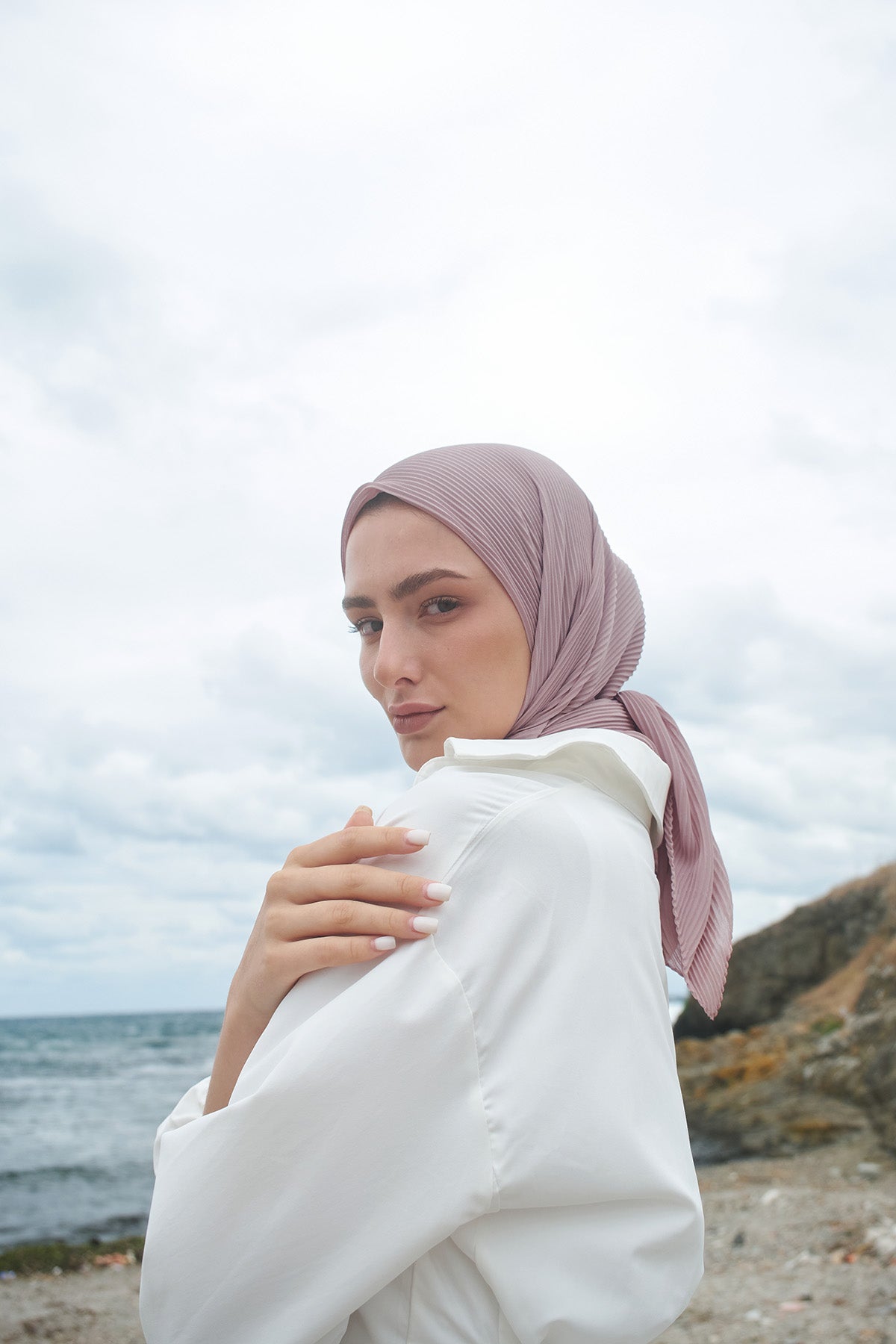 Pleated Chiffon Scarf in Lily color