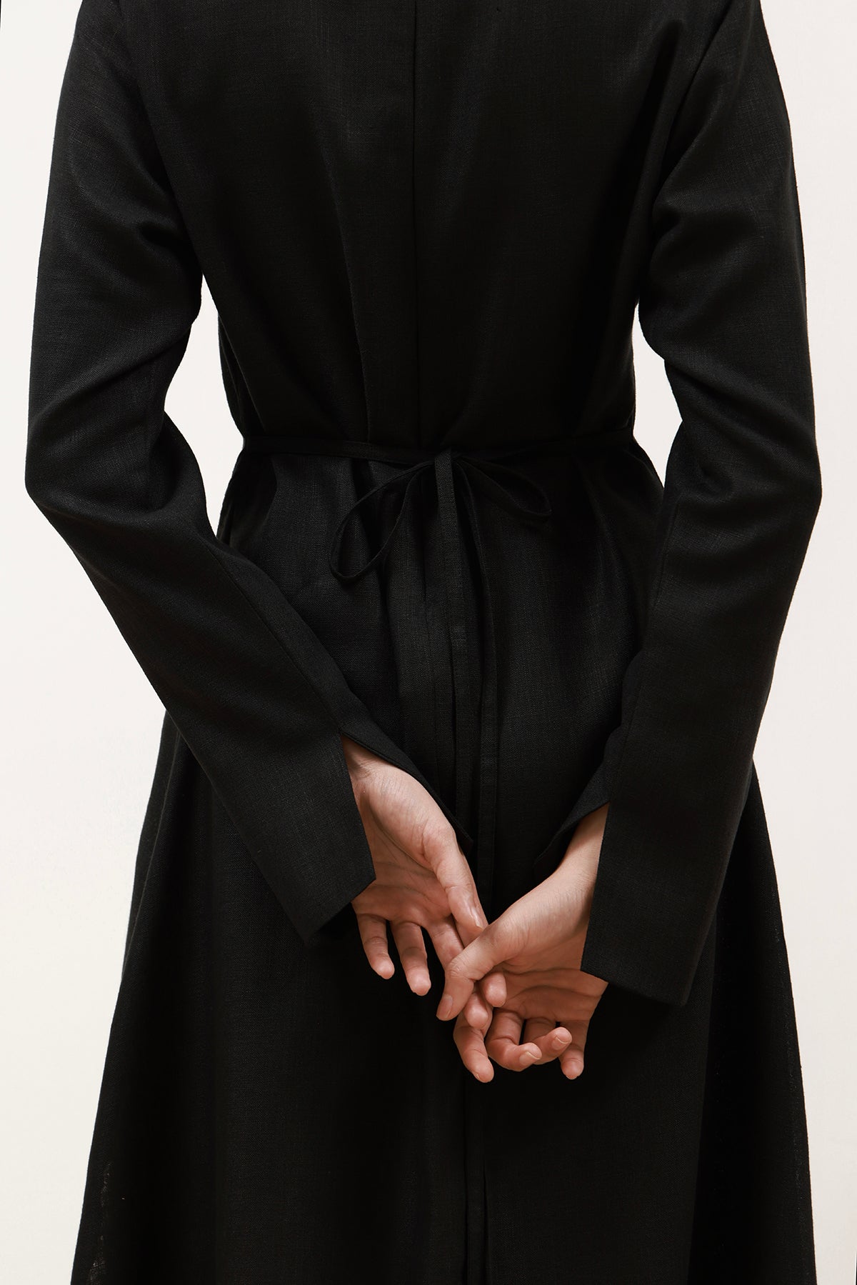 Linen Dress With Slit - Black