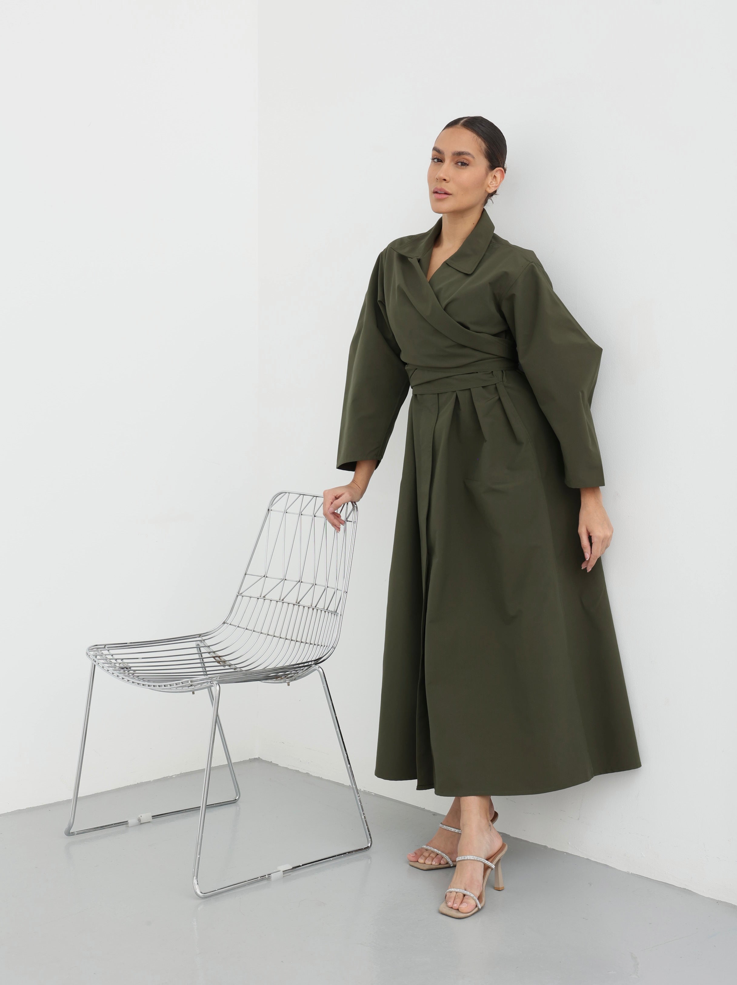 Maxi Trench Dress - Olive