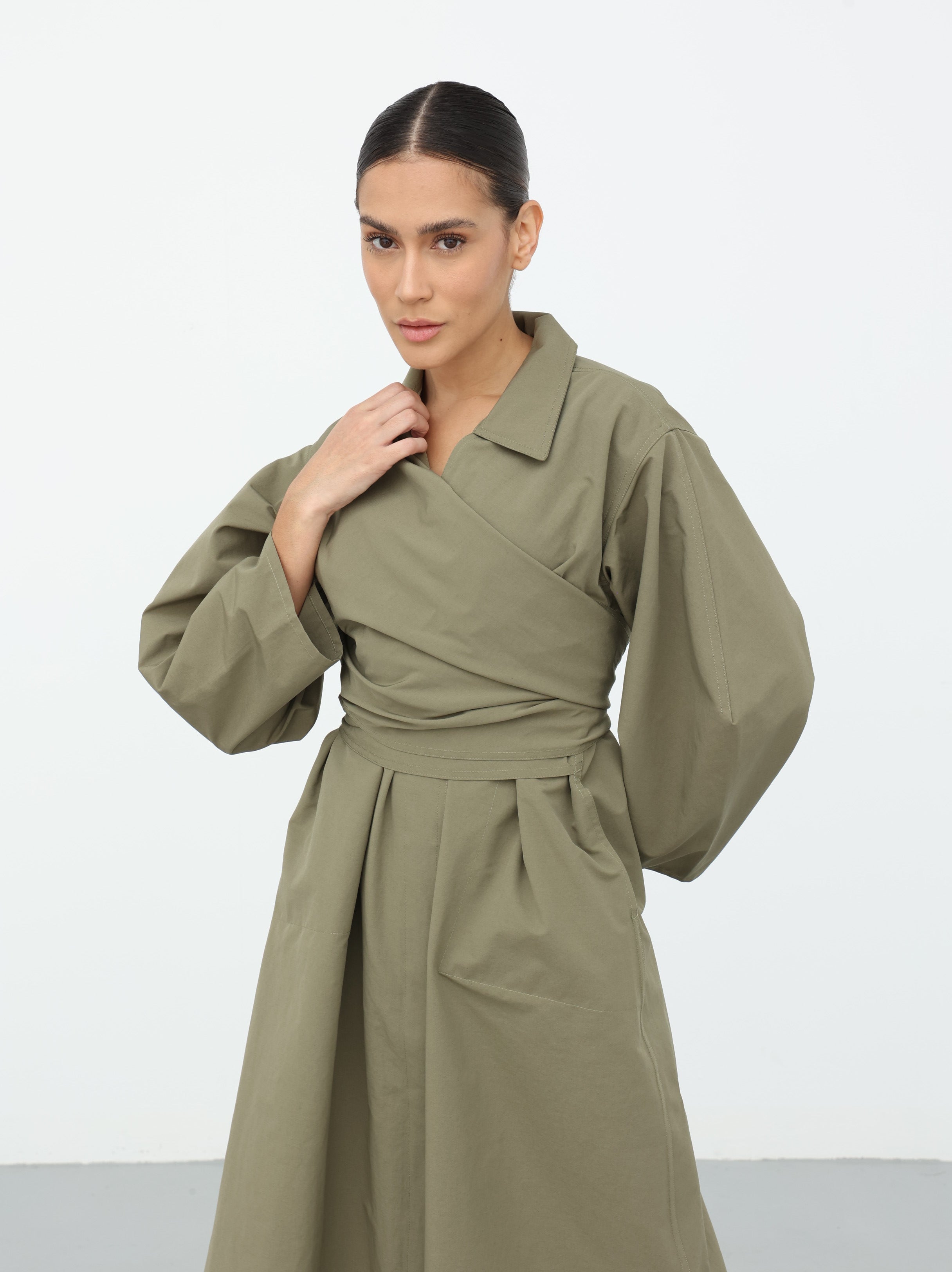 Maxi Trench Dress - Sage Green