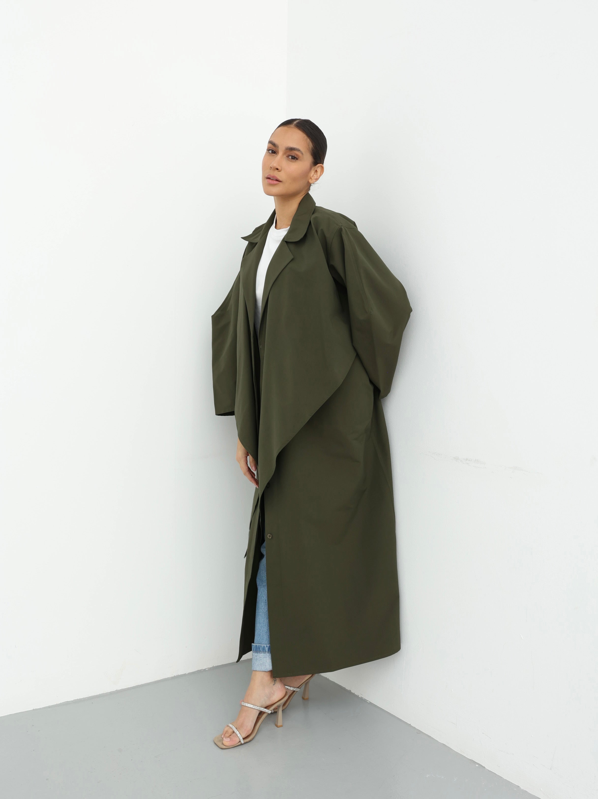 Maxi Trench Dress - Olive