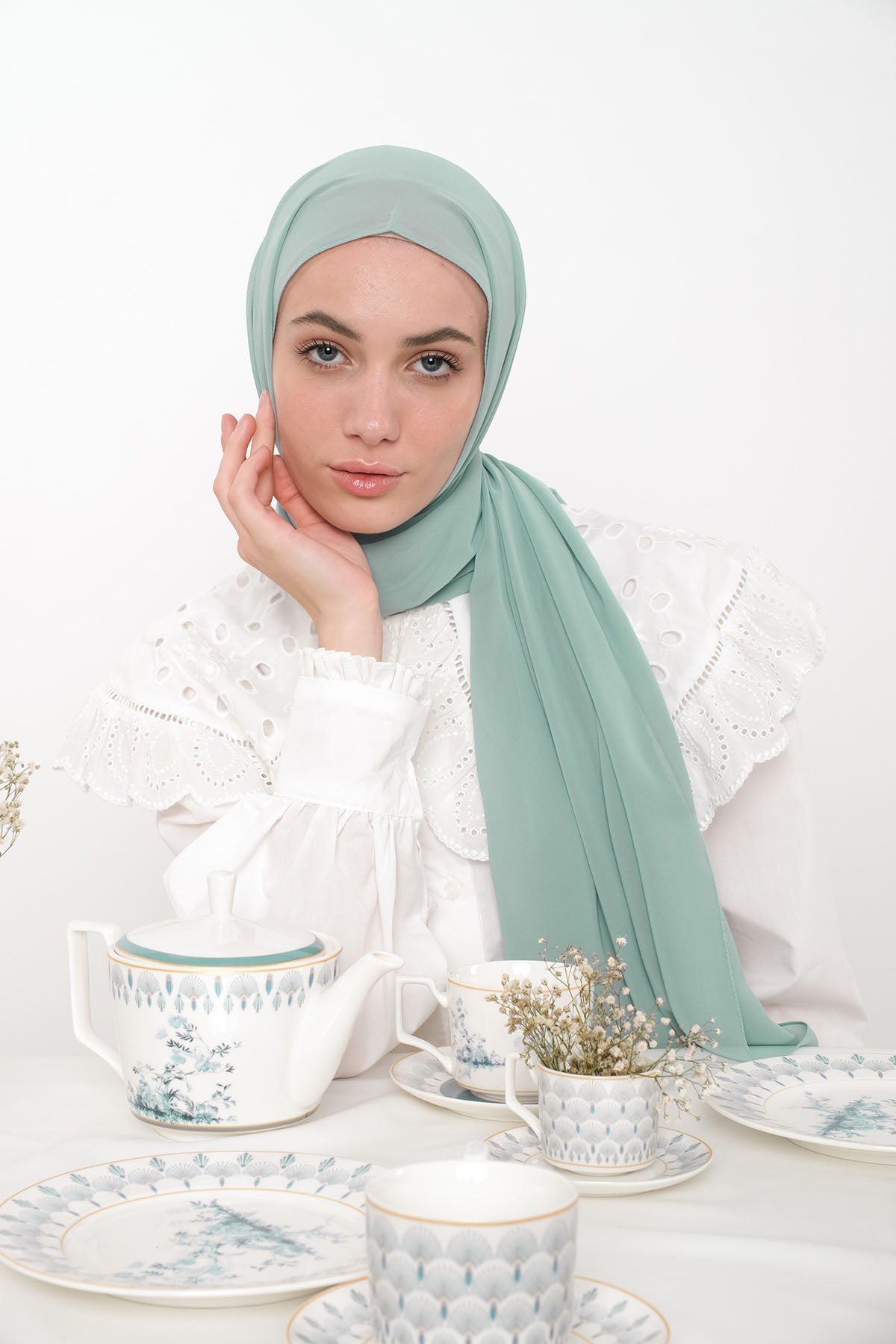 Chiffon Hijab in Dusty Green Color