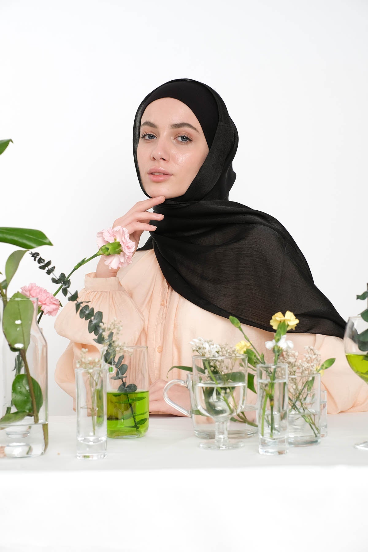 Satin Crepe Hijab in Black Color