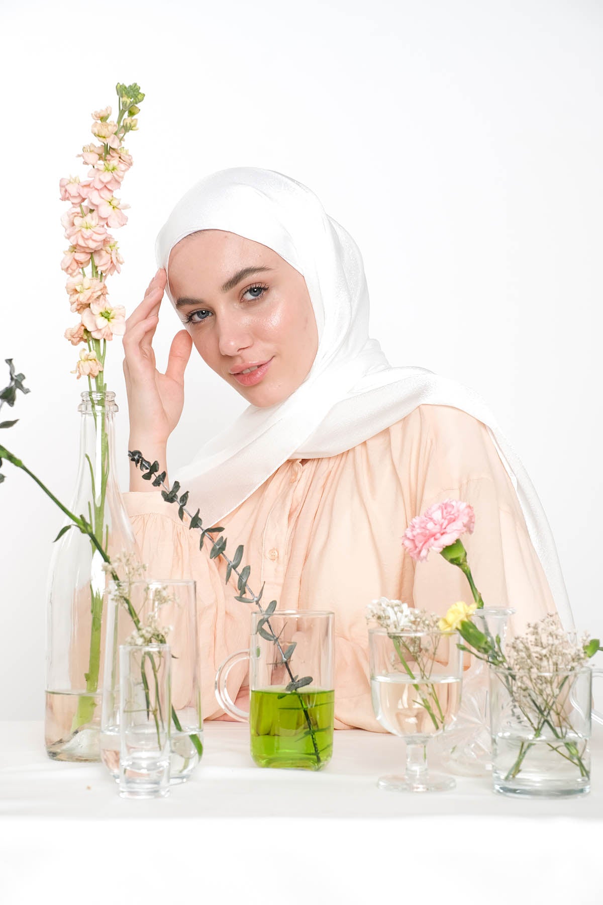 Satin Crepe Hijab in White Color