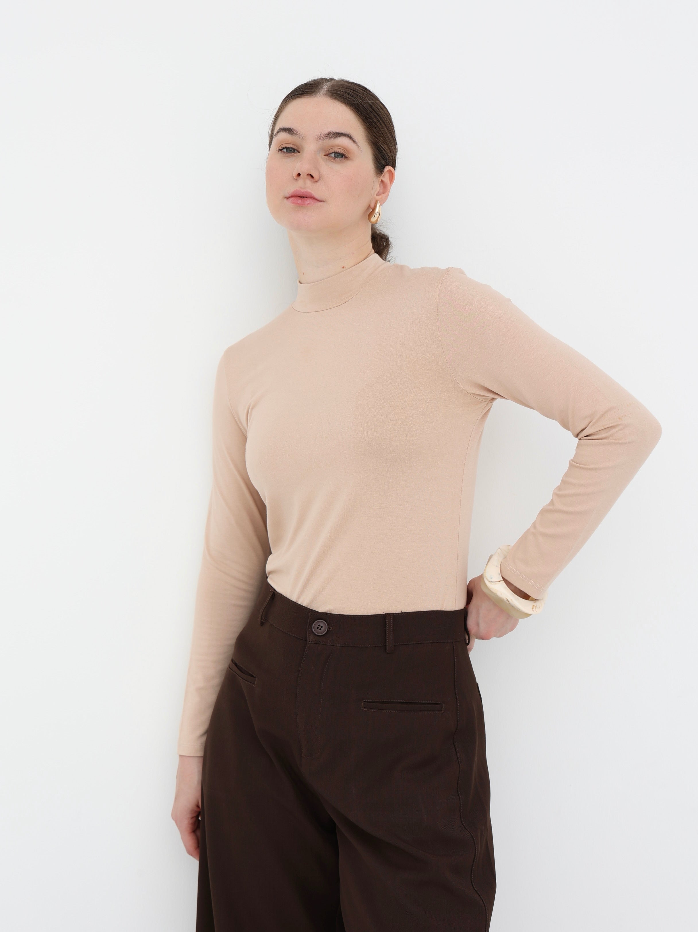 Long Sleeves Basic Top - Beige