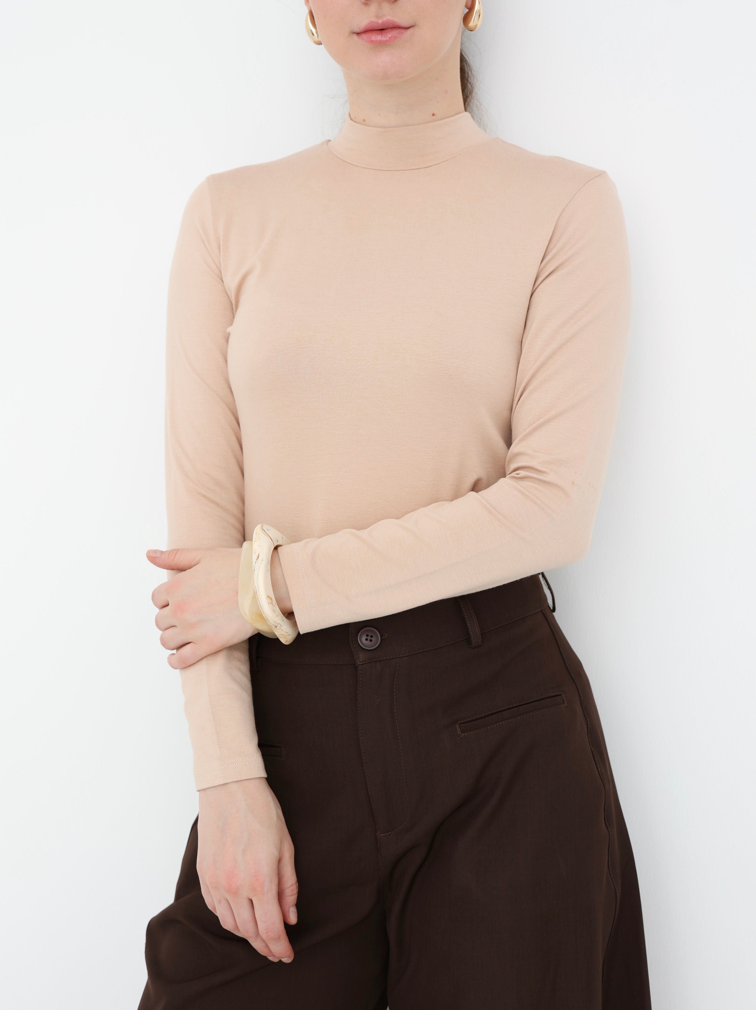 Long Sleeves Basic Top - Beige