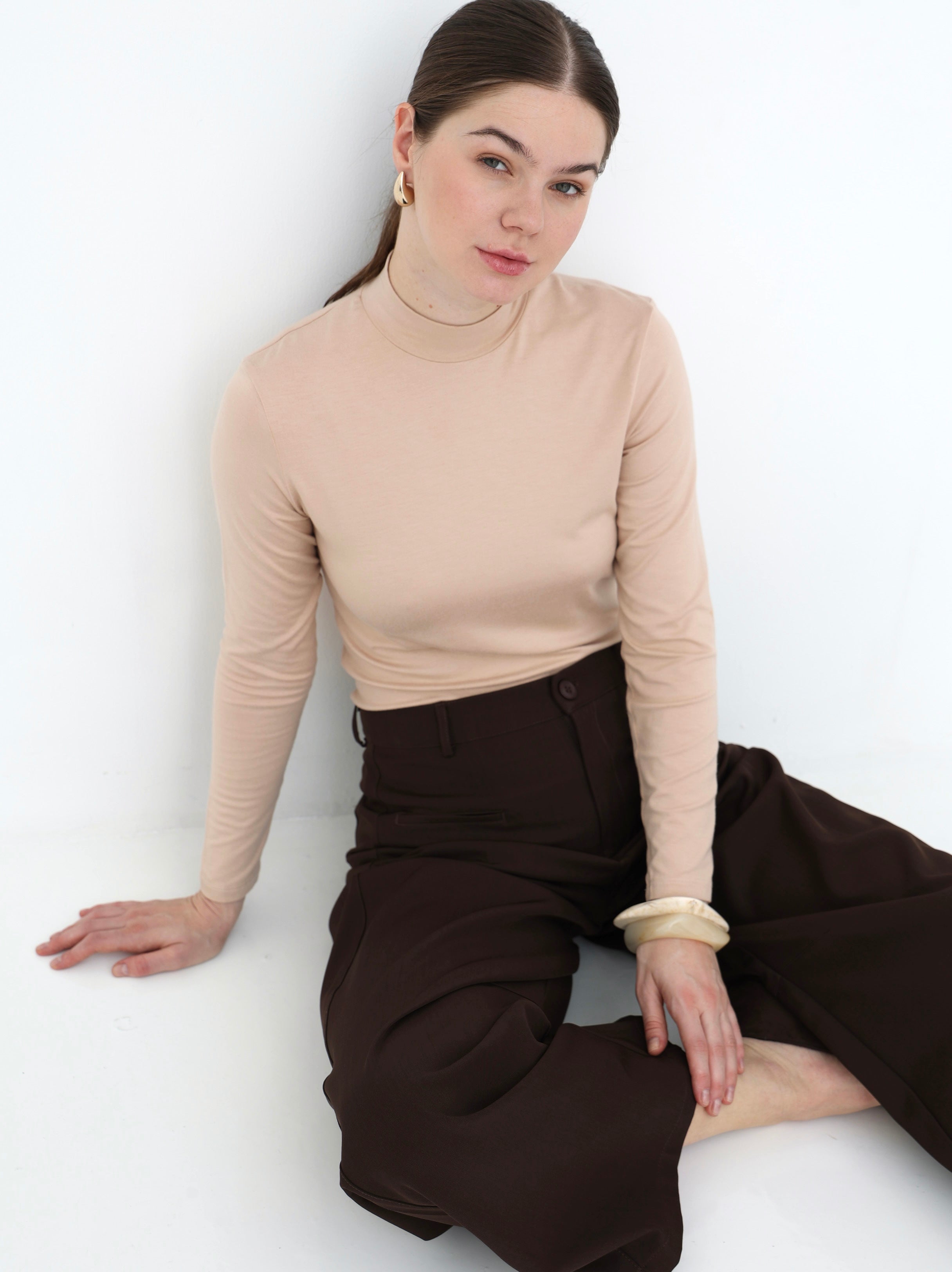 Long Sleeves Basic Top - Beige