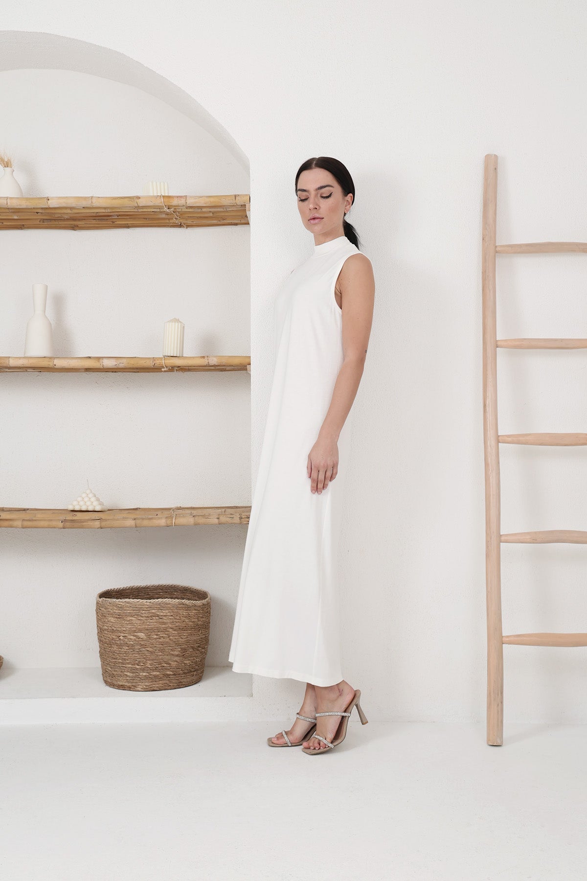 Sleeveless Slip Dress in White Color