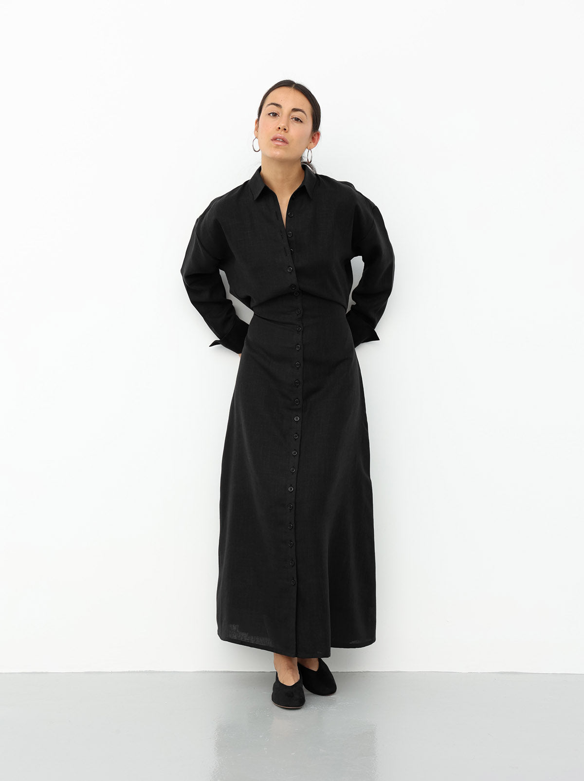 Linen Belted Dress - Black