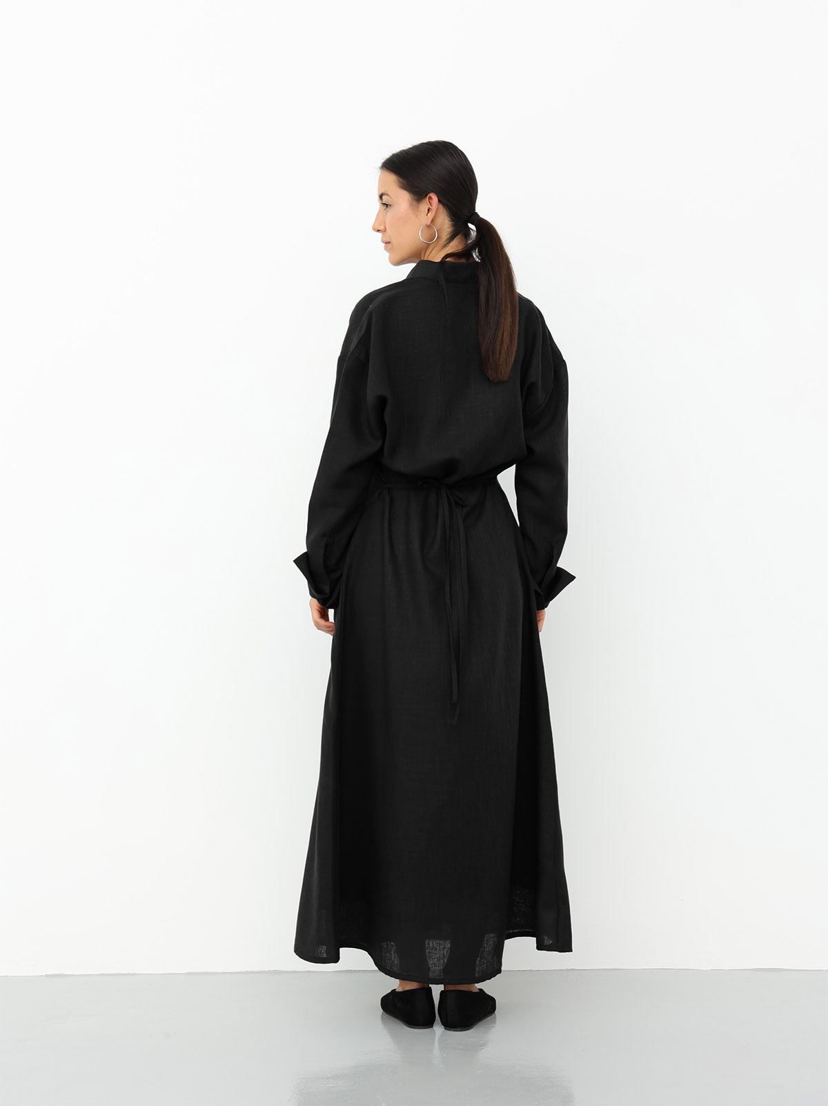 Linen Belted Dress - Black