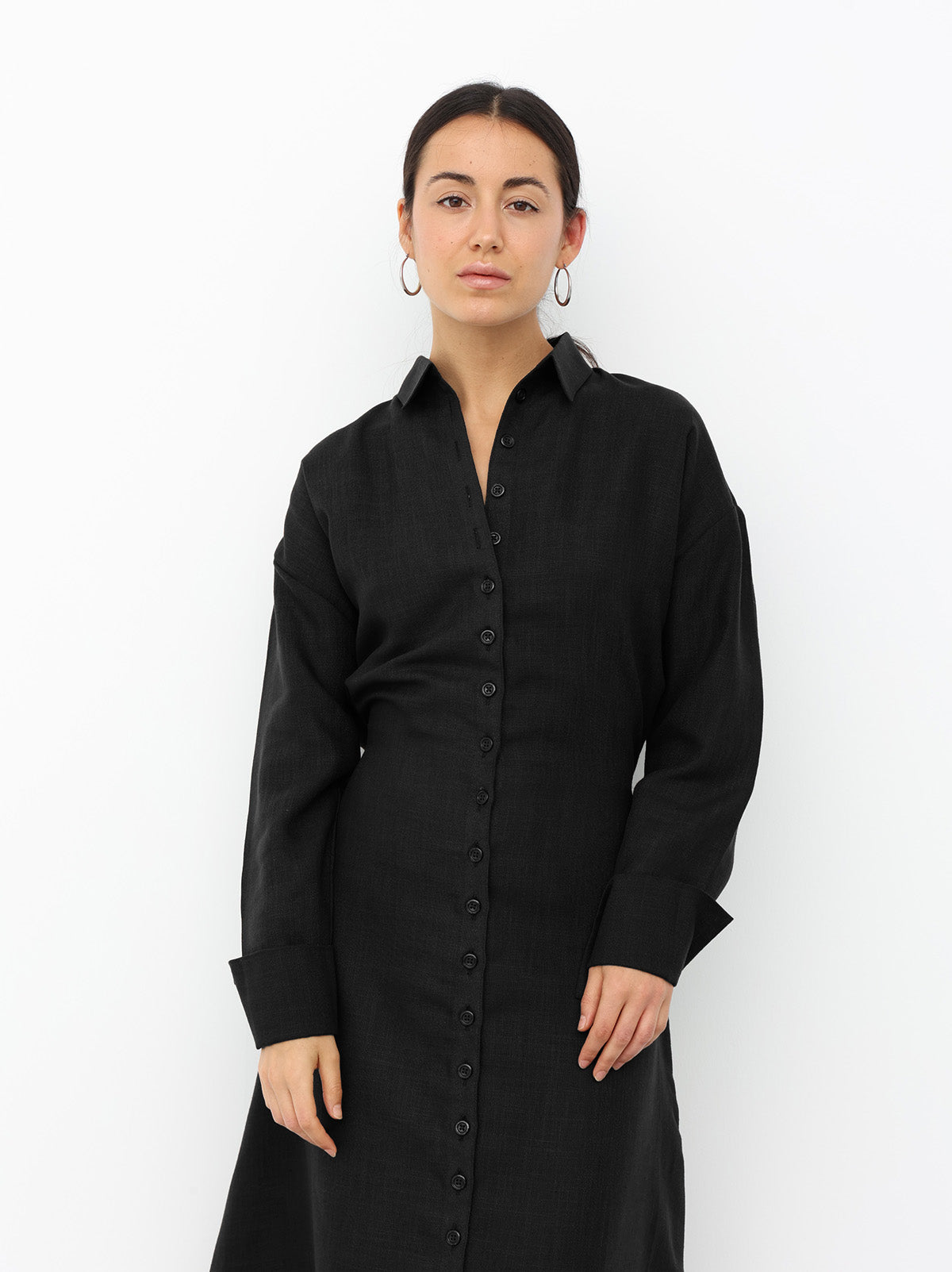 Linen Belted Dress - Black