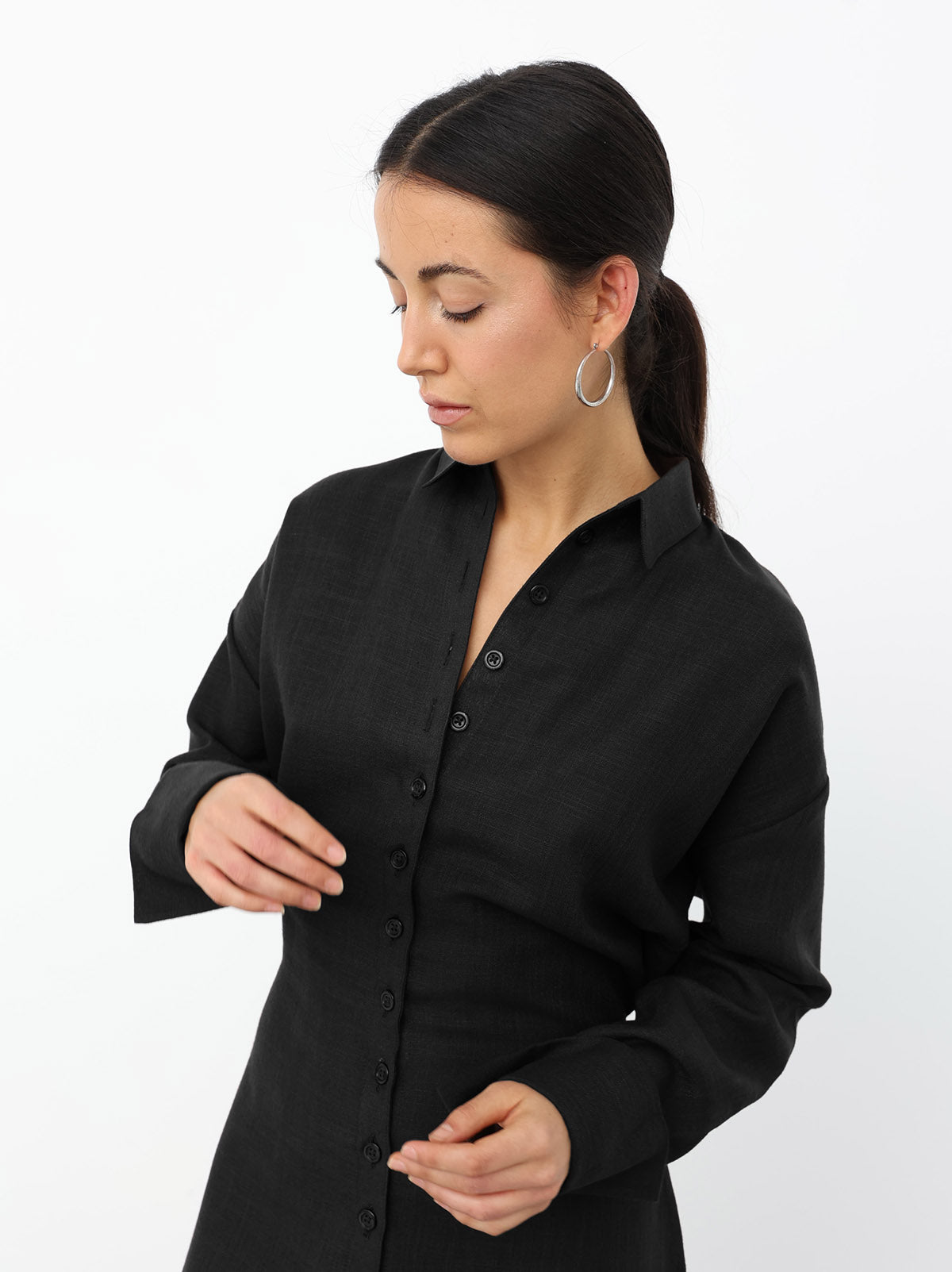 Linen Belted Dress - Black