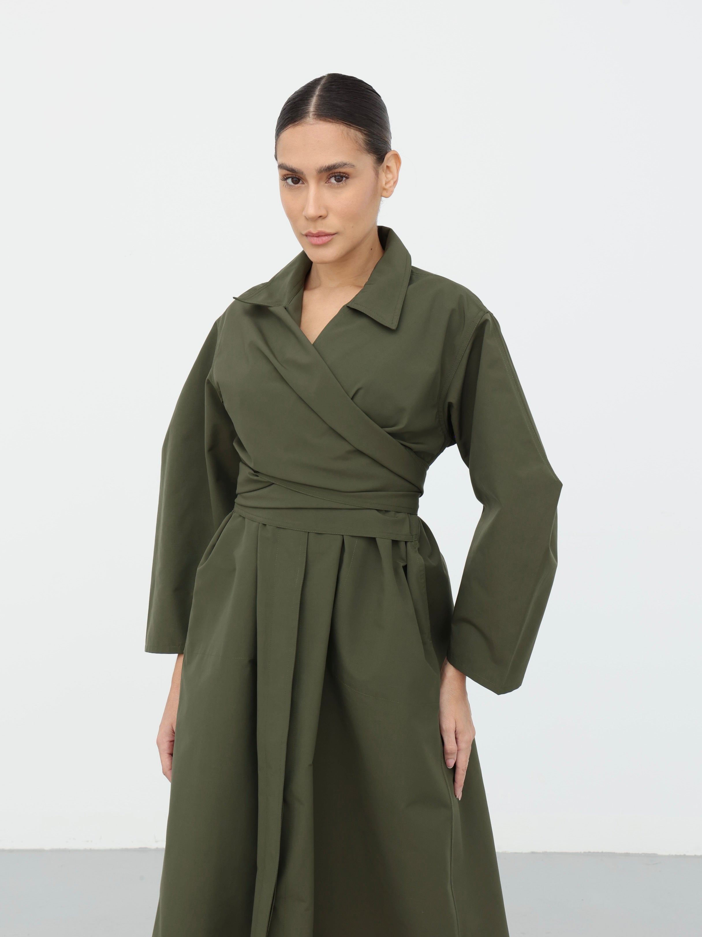 Maxi Trench Dress - Olive