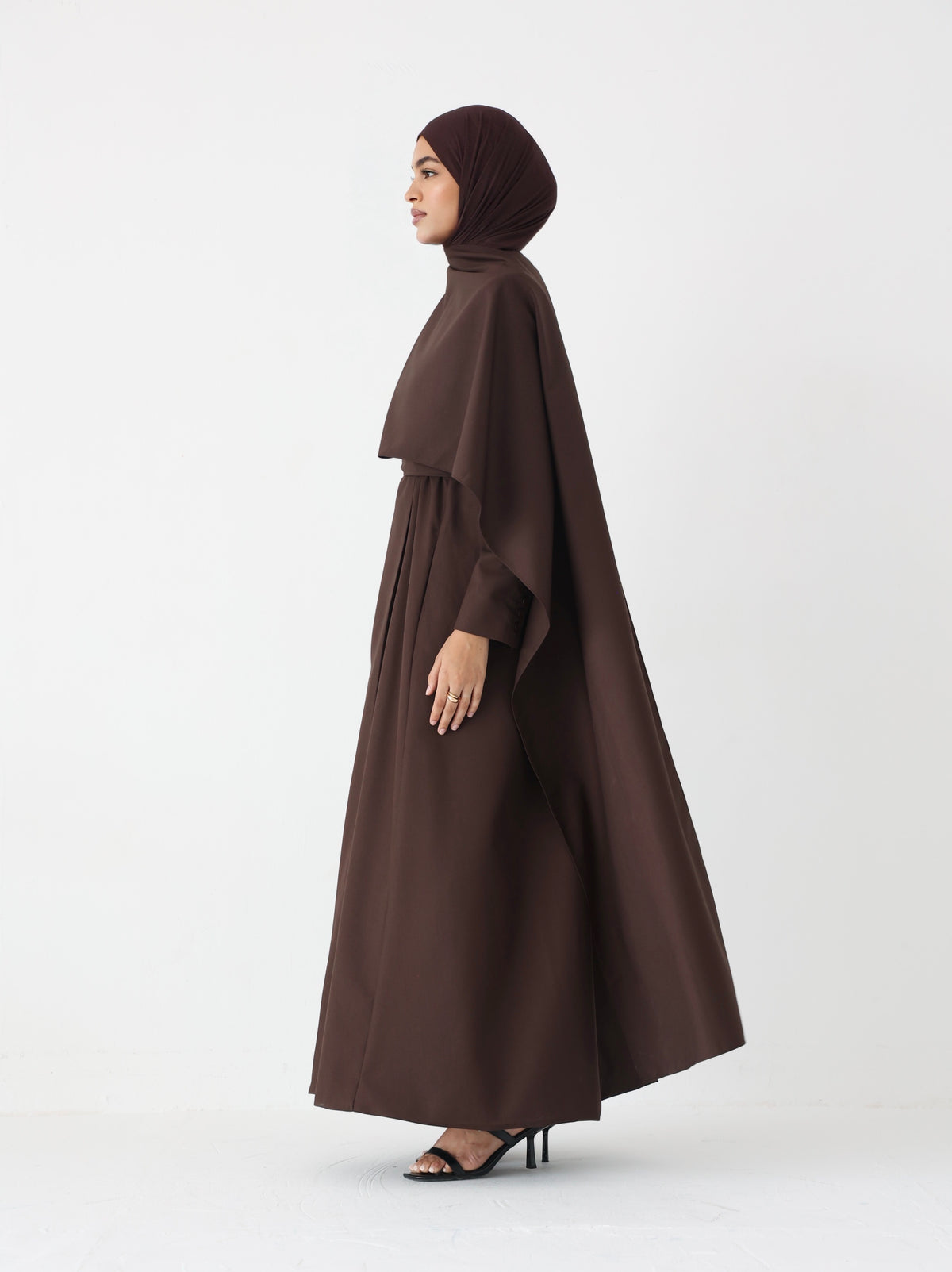 Brown Scarf Abaya – belted maxi abaya with detachable scarf, photo 7