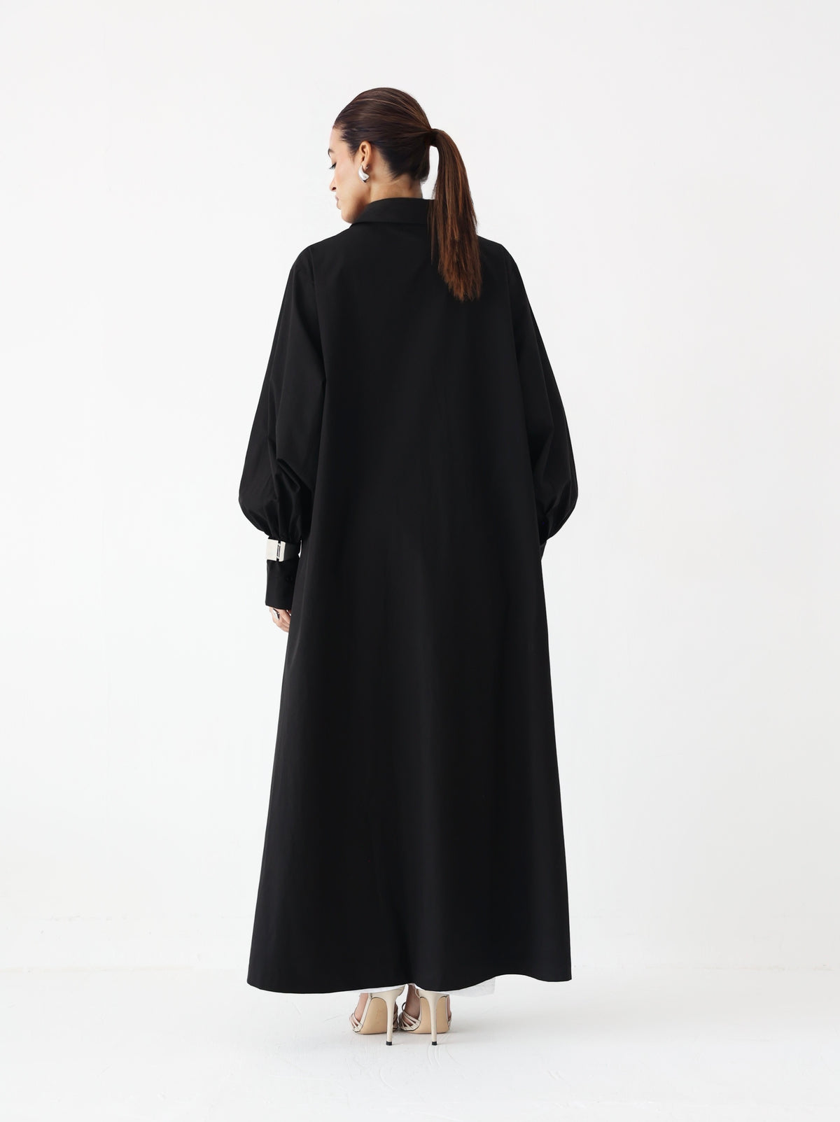 Black side-slit cotton shirt dress with belt, modest fashion - Summer Breeze (photo 6)