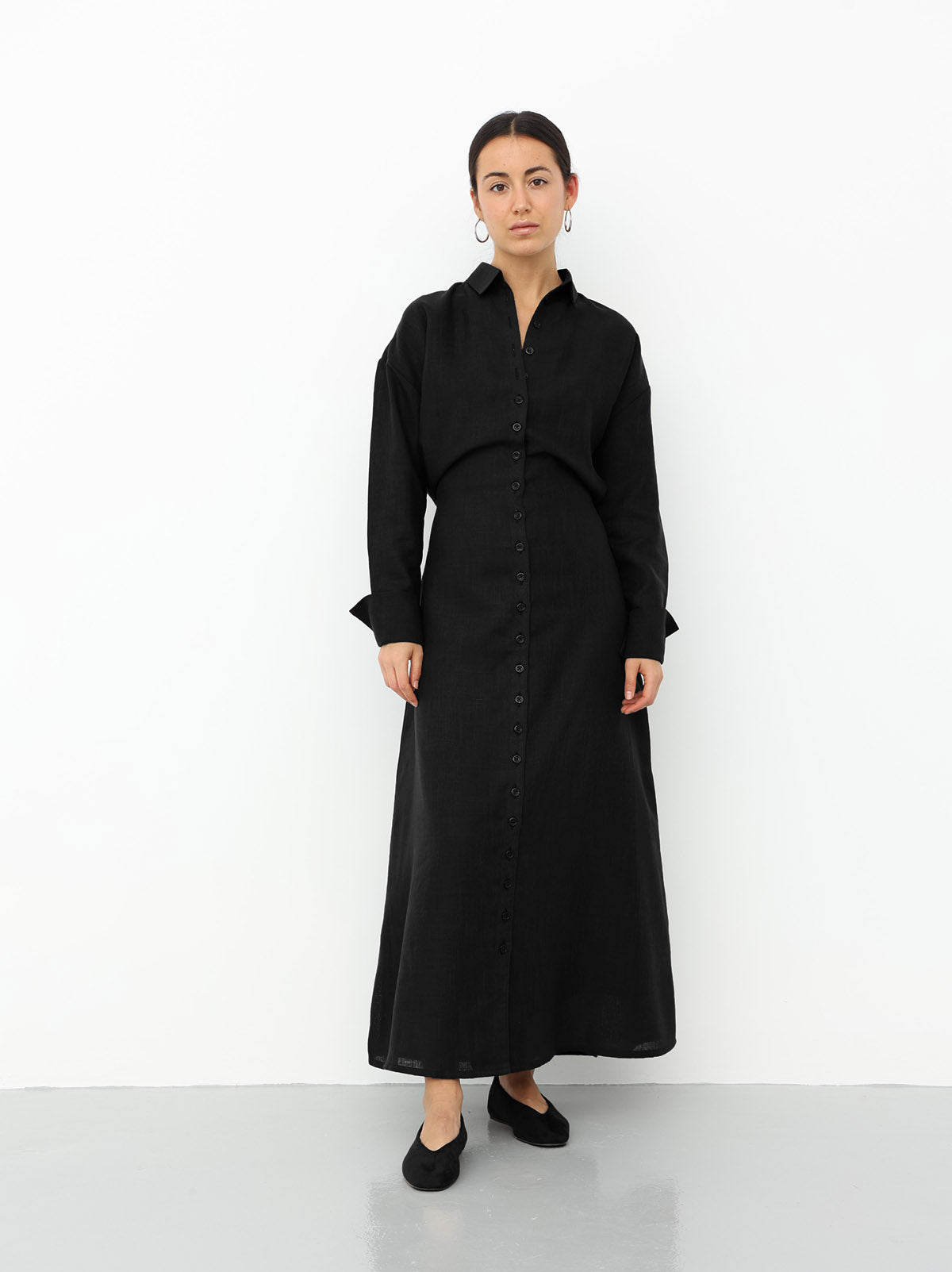 Linen Belted Dress - Black