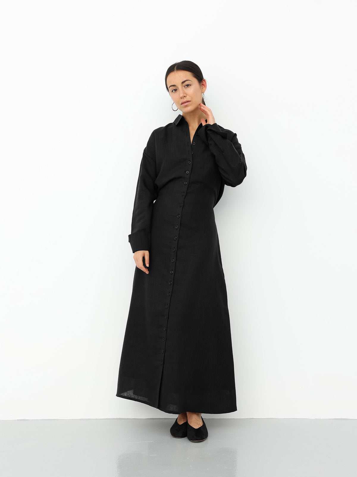 Linen Belted Dress - Black