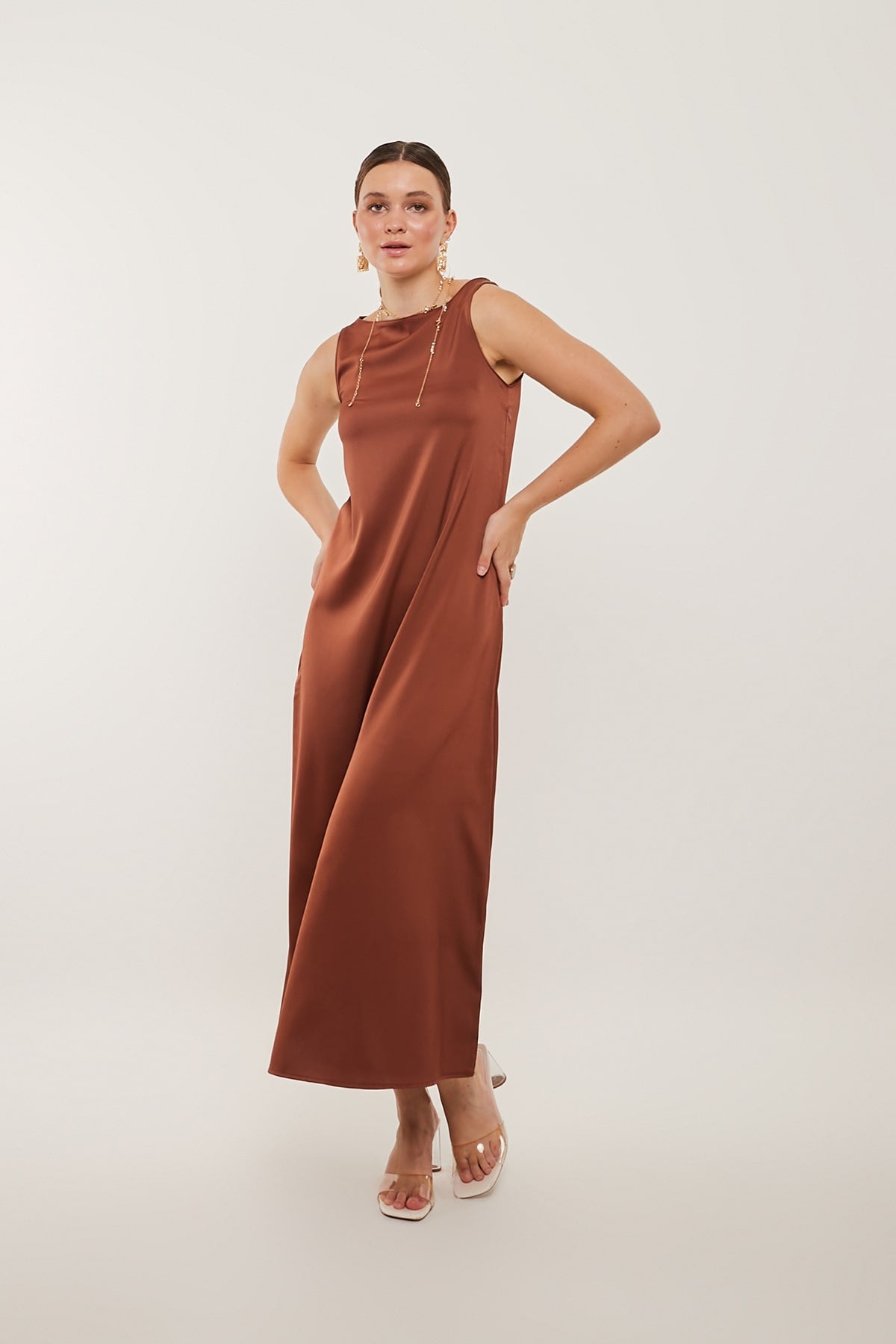 Brown Maxi Basic Dress
