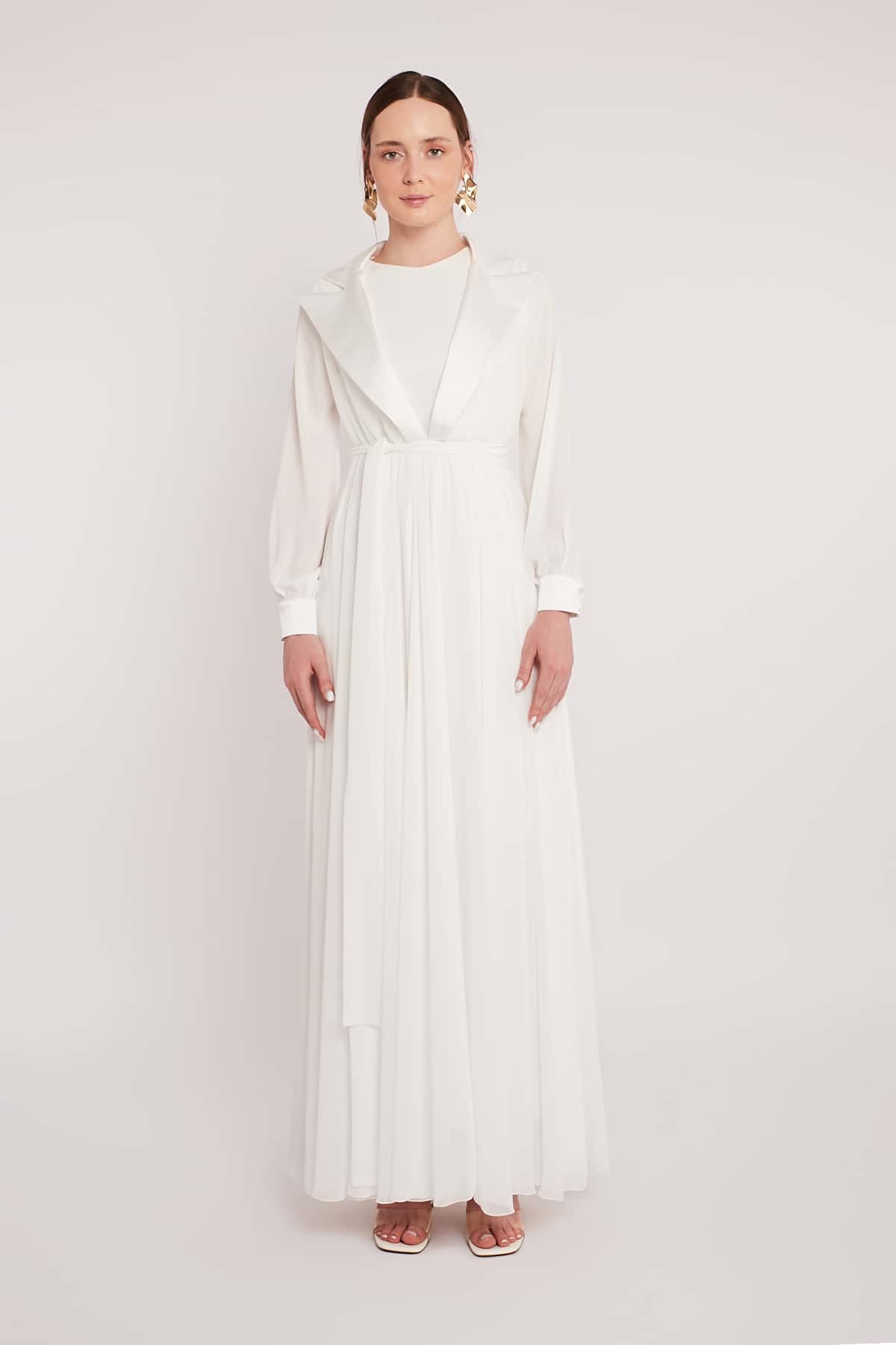 White Maxi Belted Gown